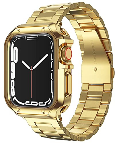 MRYUESG Kompatibel med Apple Watch Band och fodral, rostfritt stål metallkedja med TPU-skydd, smartklocka länkarmband rem, armband för i-Watch Ultra Ultra2 Series 9 8 7 6 5 4 3 2 1 SE, 46mm (series 10