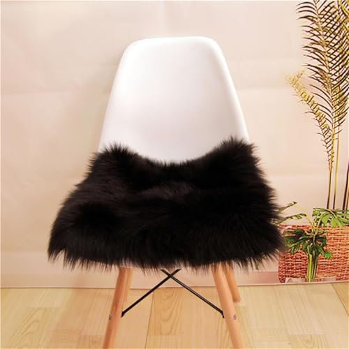 Faux Lammfell Sitzkissen, kunstfell stuhlauflage, rutschfeste Büroschreibtisch Stuhl Verdicken Hocker Kissen, Stuhlkissen für Home Office und Kinderschule (Schwarz,40 * 40 cm)