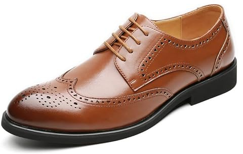 Oxfords para Hombre Zapatos Formales Vestido Oxford for Hombres con Cordones Punta Bruñida Brogue Zapatos Derby en Relieve Tacón de Bloque Suela de Goma Antideslizante Negocios de caña Baja(marrón,43