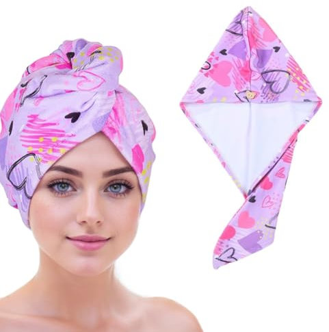 NHQZ Toalla para el cabello, toalla para el cabello con turbante, toallas para el cabello con turbante, toalla de microfibra de secado rápido súper absorbente con diseño de botones, 1 pieza