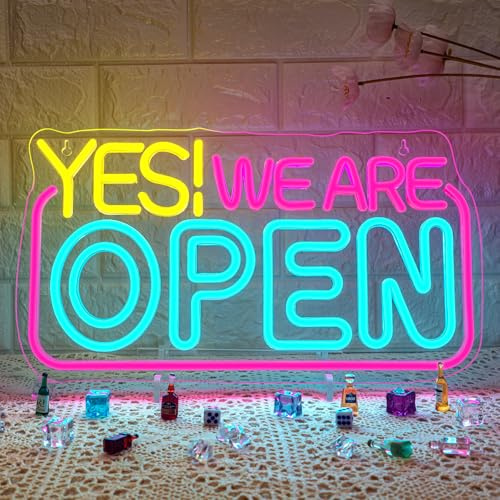 ineonlife Yes! We Are Open Neon Schild, We Are Open Led Schild Dimmbar für Wand Dekor, Brief Led Schriftzug Zeichen für Restaurant,Bar,Kaffee,Club,Dessert Store,Party,Eröffnung Geschenk
