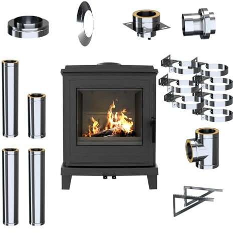 KRATKI Kaminofen Gusseisen 6 kw KOZA k11 fi150 Set Gussofen, Schwedenofen BImSchV Stufe 2EEK A 7* Flamme Verte Ekoprojekt