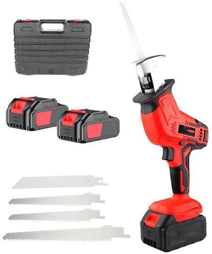 Cortador De Carne De Hueso, Máquina De Corte De Hueso Eléctrico, Sierras Recíprocas Inalámbricas con 4 Sierra, 2 Batería, Velocidad Variable, Manija De Goma, Iluminación Led, para Metal, Poda