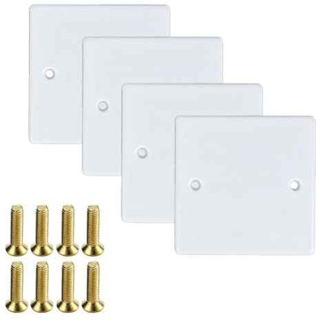 4 Pcs Single Socket Blanking Plate White 86mm x 86mm with Screws, Socket Blanking Plate Cover Without Holes, Blank Socket Cover Plate for Electrical Back Box