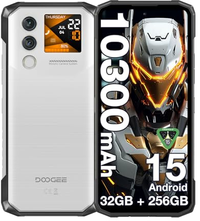 DOOGEE Blade10 MAX Rugged Smartphone Android 15, 1.54” Rear Display 6.56”HD 90Hz, 10300mAh 18W Telefono Indistruttibile, 32GB+256GB, 50MP NFC Triple Card Slot, Fingerprint Face Unlock, Argento