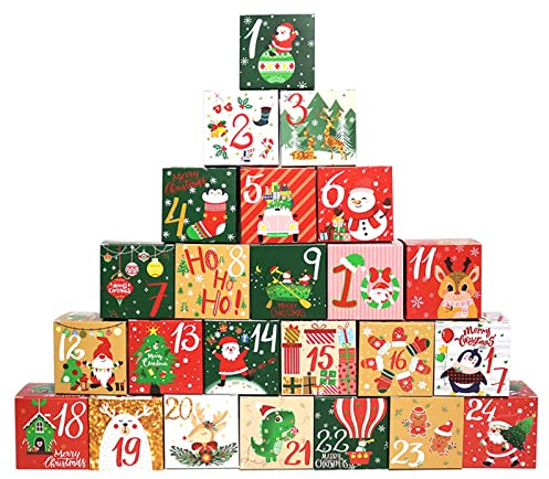 Scatola per calendario dell'avvento di Natale, 24 pezzi, piccole confezioni regalo per bambini e ragazze di compleanno