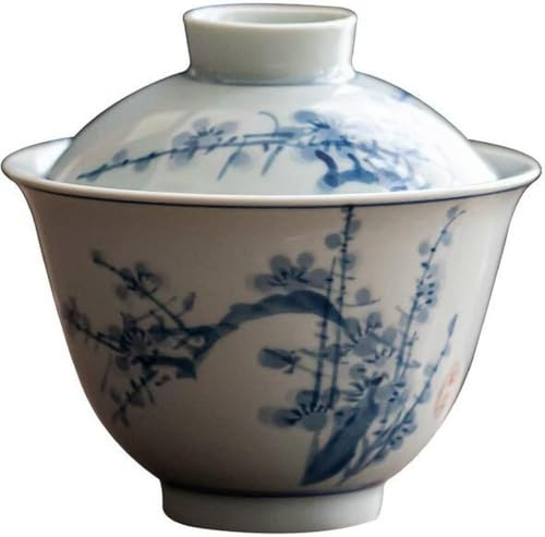 Gaiwan Tasse à thé en Porcelaine, Bol à thé Gaiwan en Porcelaine Bleu Blanc Peint à la Main Service à thé Kung Fu Soupière 160 ML