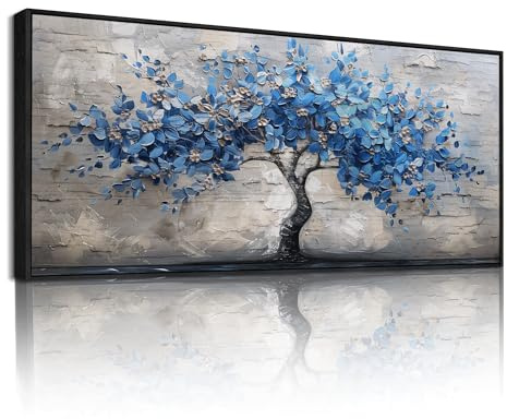 MHARTK66 Quadri Moderni Soggiorno Grandi, Quadro Albero Blu Della Vita con Cornice, Stampe da Parete, Arte Decorativa su Tela Naturale per Camera da Letto Salotto Corridoio 80x181 cm