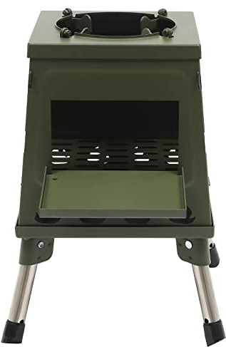 Réchaud de tente - Poêle à fusée d'extérieur avec tige allumée - Poêle à bois portable pour camping - Mini poêle à bois pour cuisiner et chauffer - Avec 16 aérations - Vert