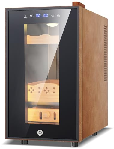 Electric Cooler Cabinet 25L with Temperature and Humidity Control, Leather Finish, Spanish Cedar Wood Shelves and Safety Lock (200 Counts Capacity), Gift for Men