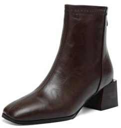 Genérico Botines Mujer Cuero Punta Cuadrada Tacón Medio Grueso Cremallera Lateral Cómodos Antideslizantes Resistentes Elegantes para Diario Oficina Fiesta Otoño Invierno,Marrón,37 EU