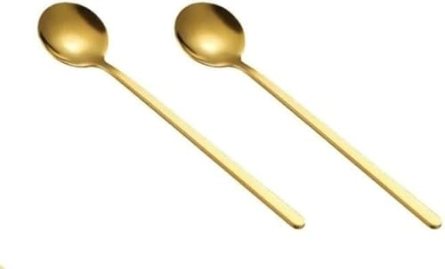 Lot de 2 cuillères à café en acier inoxydable 304 doré avec long manche, cuillères à café dorées, cuillères à thé glacé, cuillères longues pour mélanger, cuillères spécialisées de 17 cm, cuillères à