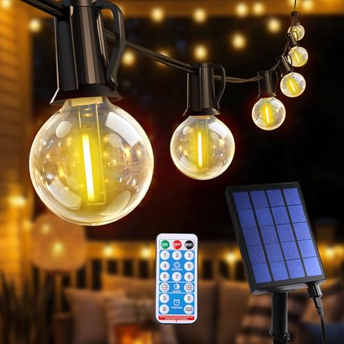 Qxmcov Catena Luminosa Esterno Solare, 18M Luci Solari Esterno Giardino con 30+4 G40 LED Plastica Lampadine, Bianco Caldo Impermeabile Catena Luci Solari con Telecomando per Festival, Feste, Giardini