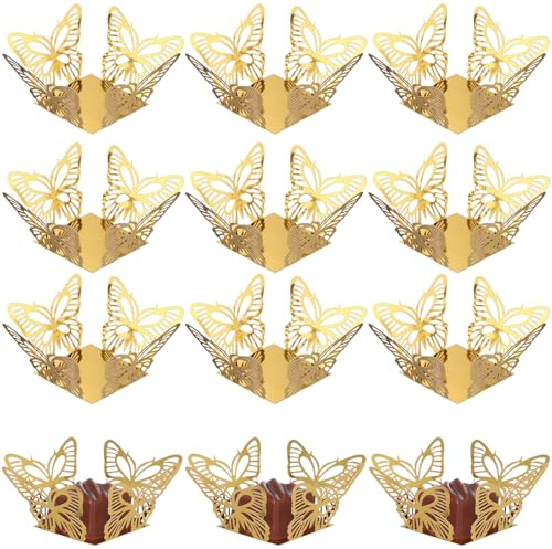 Sosoport 50 Pezzi Pirottini Quadrati per Cupcake in Carta Robusta Doppio Lato Oro, Contenitori per Caramelle e Tartufi, Forniture per Feste e Confezionamento Dolci per Eventi e