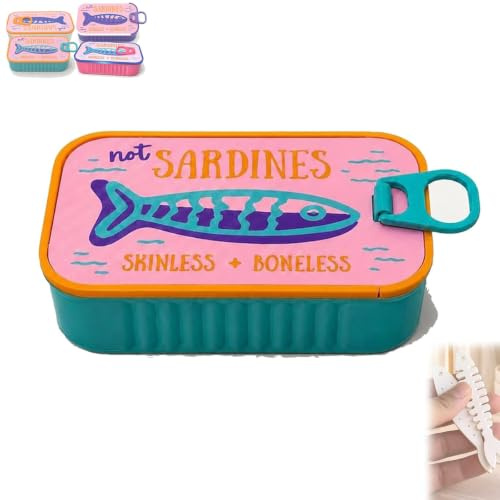 Mini Sardine Can Jewelry Storage Box, Travel Jewelry Case (#A) | Sliding Jewlery Box with Fish Bone Chain Organizer, Fishbone Earring Holder, Tangle-Free Storage, Rings & Necklaces