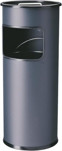 Durable Papierkorb Metall mit Ascher rund, anthrazit, 333058 | Rund, inklusive Sandfüllung, geeignet für Raucherzonen und Eingangsbereiche, Ø 260 x 620 mm, Aluminium