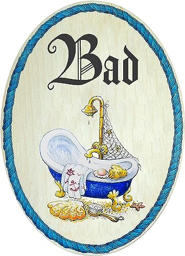 Kaltner Präsente Geschenkidee - Holz Geschenkartikel Deko Türschild im Antik Design Dekoartikel Motiv Bad Badezimmer (18 x 13 cm)