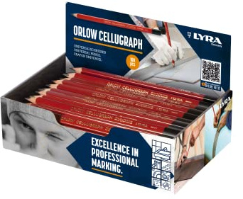 LYRA Orlow Cellugraph Universalstift dreikant Kartonetui 100 Stk. | dreikant, 240mm, Graphitmine 4,2mm, ideal geeignet für glatte, glänzende und nasse Oberflächen, leicht entfernbar