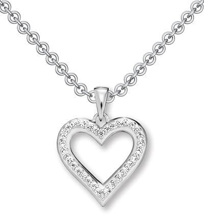 Herzkette Silber 925 I Halskette Damen Kette mit Herzanhänger und Zirkonia Steinen I Echtsilber Herz Anhänger Echt Silberkette Herzchenkette klein | Schmuck Geschenk für Sie Frauen Frau Freundin