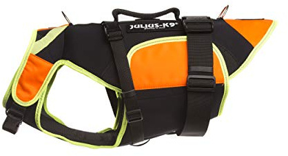 Julius-K9, IDC Multifunktionale Hundeweste 3in1, Größe: L, Schwarz und UV Orange