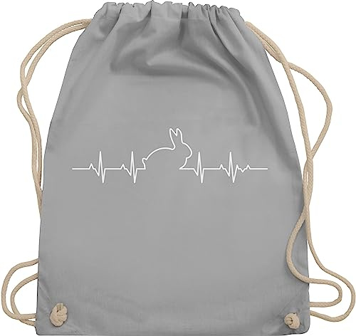 Shirtracer Turnbeutel Rucksack - Tiere Meerschweinchen & Co. - Herzschlag Hase - Unisize - Hellgrau - kinderrucksack tier tiermotiv hasi beutel mit tieren animal hasen stoffrucksack tiermotive rabbit