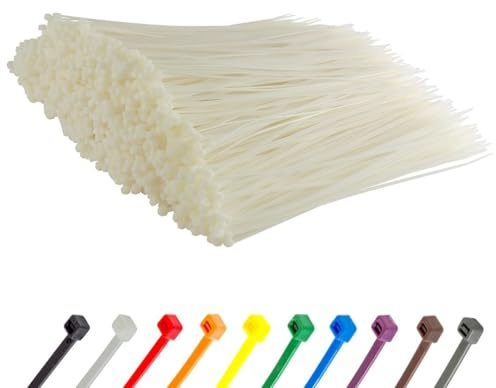 Gocableties - Colliers de Serrage 200 mm x 4,8 mm Blanc Lot de 1 000 pièces | Format compact, usage précis - mécanisme autobloquant sécurisé - maison, jardin, bureau, bricolage, électricité