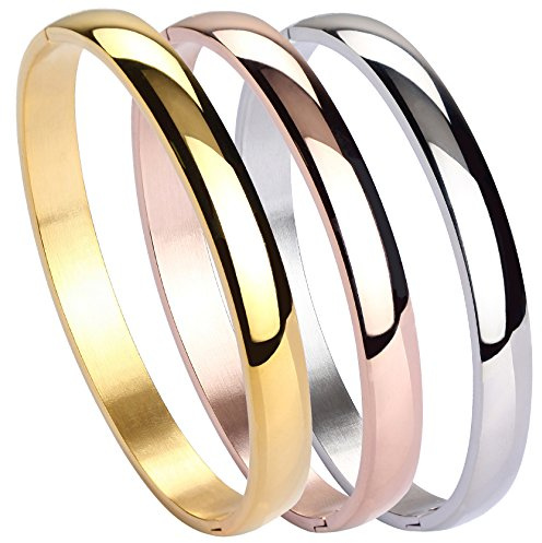 MILAKOO 3 Stück Edelstahl Armband Set für Frauen Hochglanz Armband Gerillte Manschette Armreif für Party Hochzeit Geburtstag