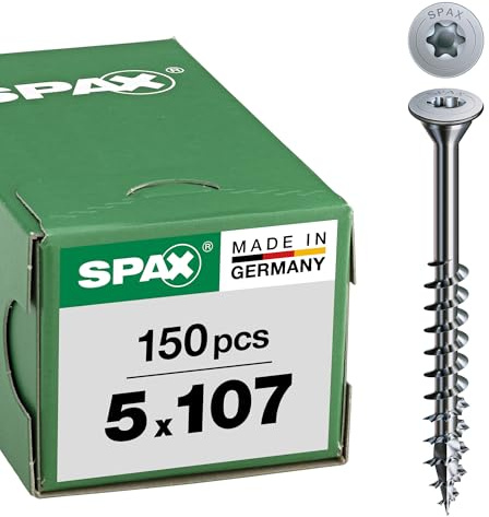 SPAX Universalschraube, Tellerkopf Teilgewinde, 5 x 107 mm, 150 Stück, T-STAR plus T20, 4CUT, WIROX - 0251010501075