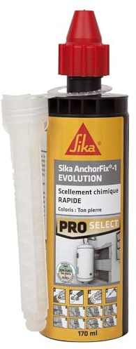 SIKA - Scellement chimique - Sika Anchorfix 01 Evolution, Ton pierre, 165ml | Prise rapide - Int/Ext - Multi-matériaux - Fixation d'objets lourds - Scelle store, volet, portail, chauffe-eau, radiateur