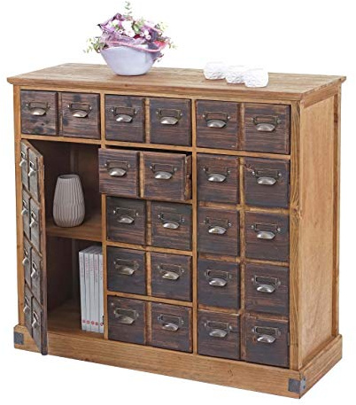 Mendler Apothekerkommode HWC-F33 Tanne Holz massiv Vintage 90x100x35cm | Schubladenschrank