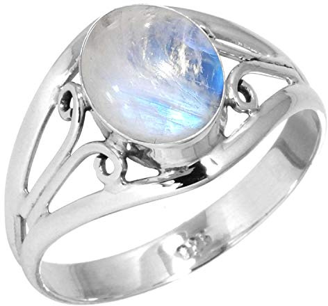 Jeweloporium Granat, Lapis, Mondstein, Kristall, ovaler handgefertigter Ring, echter 925er Sterlingsilber, Boho-Schmuck aus natürlichem Edelstein für Frauen