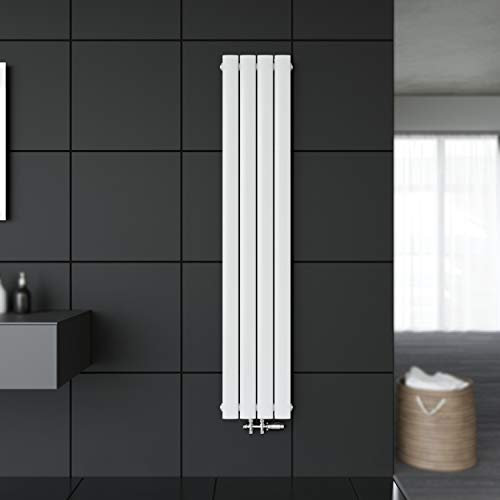 SONNI Paneelheizkörper Vertikal Flachheizkörper Weiß Doppellagig 1600x308mm Heizung Heizkörper mit Weiß Multiblock Hahnblock Heizkörper Thermostat