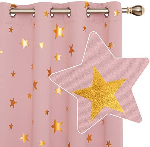 Deconovo Blickdicht Gardine Dekoschals Verdunkelungsvorhang Sterne Ösen Kinderzimemr, 183x117 cm(HöhexBreite), Korallenrose, 2er Set