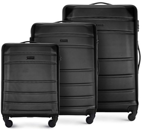 WITTCHEN Globe Line Reisekoffer 3-teiliges Kofferset Rollkoffer Trolley Handgepäck Hartschale aus ABS 4 Rollen Zahlenschloss Teleskopgriff Schwarz Lufthansa/Eurowings/Ryanair/Condor/Discover Airlines