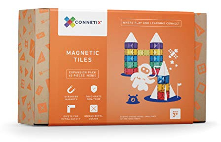 CONNETIX Magnetic Tiles Rainbow Square Pack, 40 Pieces