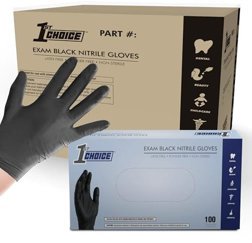 1st Choice Black Nitrile Examination Gloves, 1000 Case, 3 mm, Large, Latex Free, Powder Free, Textured, Disposable, Non-Sterile, Food-Safe, 1EBNL
