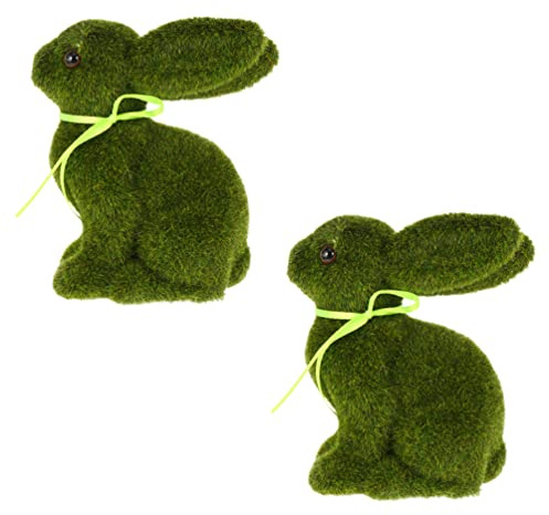 TOYANDONA 2pcs Easter Moss Rabbit Figurines Artificial Turf Grass Bunny Flocked Animal Figurine Ornament Easter Moss Rabbit Statue For Garden Decoration