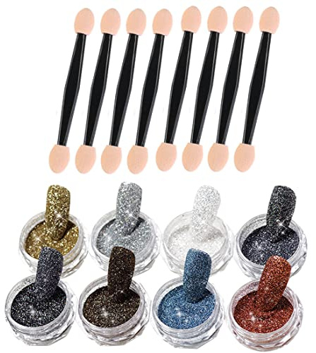 8pcs Metallic Glitzerpuder Nail Art Chrome Pigment Pulver Spiegel Effekt Nagelpuder Nägel Dekoration Chrom Nagelpuder Nagelpuder Dekoration Glitzer Maniküre Pigment Set mit 8pcs Lidschatten Sticks