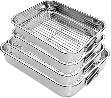 CaterOcassion,Lot de 4 plats à rôtir pour four pour toutes les occasions,Plat à rôtir avec grille amovible,Grille de cuisson robuste en acier renforcé,Passe au lave-vaisselle,Marque britannique