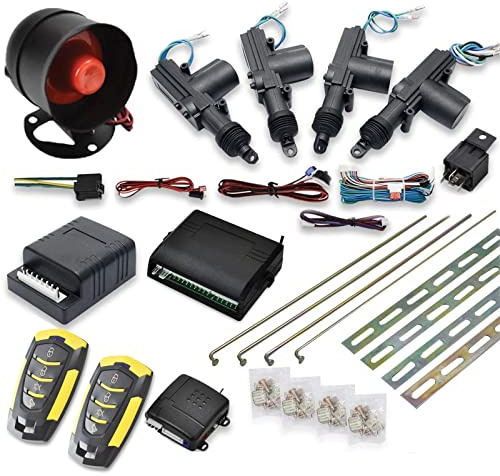 Riloer Car Remote Central Locking Kit, Universal 4 Doors Keyless Entry System + Anti-Theft Alarm Immobiliser, All in one kit