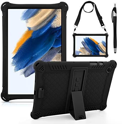 KATUMO Kinder Hülle für Samsung Galaxy Tab A8 10.5 Zoll SMX200 Schutzhülle Silikon mit Schultergurt und Stylus Pen Bumper Wasserdicht Stoßfest Kinderfreundliche Bunt Cover Case für Samsung Tab A8