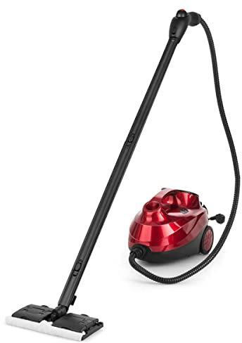 GYMAX Pulitore a Vapore Professionale 2000W per Uso Domestico, Scopa a Vapore Elimina il 99,9% di Virus, Rosso, 114,3x43,2x22,9 cm (Rosso)