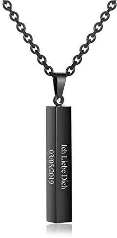 JSDDE Personalisiert Partnerketten mit Gravur Quader anhänger Kette mit Wunschgravur Namenskette Freundschaftsketten Schmuck für Herren Damen