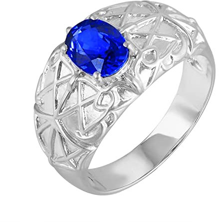 KnSam 18 Karat Weiß Gold 750 Hochzeitsring Herren, Blau Saphir Trauringe 1.56ct 4 Klaue Weißgold 750 Diamantring Herren Echte Goldschmuck, Gr.60 (19.1)