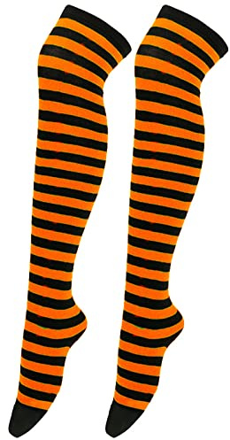 Ringelstrümpfe | Klassische Ringelsocken für Erwachsene & Kinder | Hohe Qualität mit gekämmter Baumwolle (Orange, One Size)