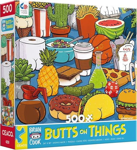Ceaco - Brian Cook - Butts on Things - 500 Piece Jigsaw Puzzle - Colorful Puzzle for Adults – Precision-Cut Pieces, Beautiful Artwork, and Hours of Relaxing Fun