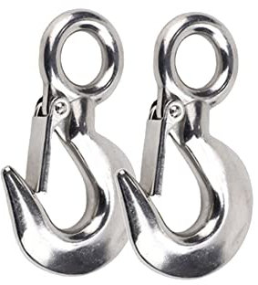 Kran Kettenhaken Lasthaken Edelstahl Sicherheitshaken mit Sicherung Silber Haken 2T für Seilwinde Kran Forstketten, 2er Pack