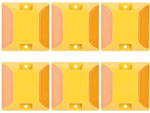 6 Piezas Marcador de Carretera, Reflectores de Carretera, Marcadores de Pavimento, Reflectores de Plástico Amarillos Dobles para Carreteras, para Topes de Velocidad, Aceras, Calzadas(9,5x9,5x2 cm)