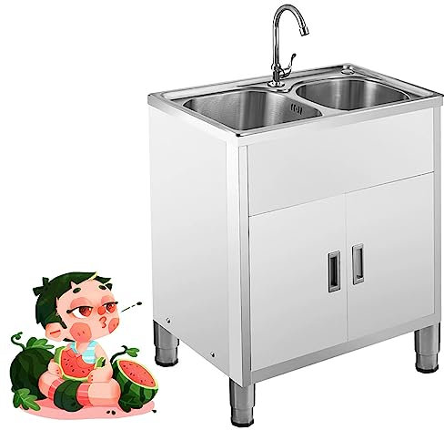 Küche Spülbecken Edelstahl Waschbecken Ausgussbecken Edelstahl-Handwaschbecken mit Wasserhahn Lagerregale mit Unterschrank für Küche Werkstatt Wäsche Hinterhof Bauernhaus Verpflegung. ( Color : Single
