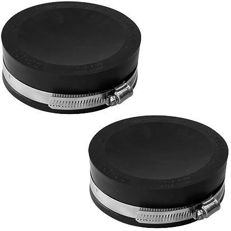 Fernco QC-104 2 Pack 4-in. Qwik Cap Flexible PVC Pipe Cap with Stainless Steel Clamps, Black